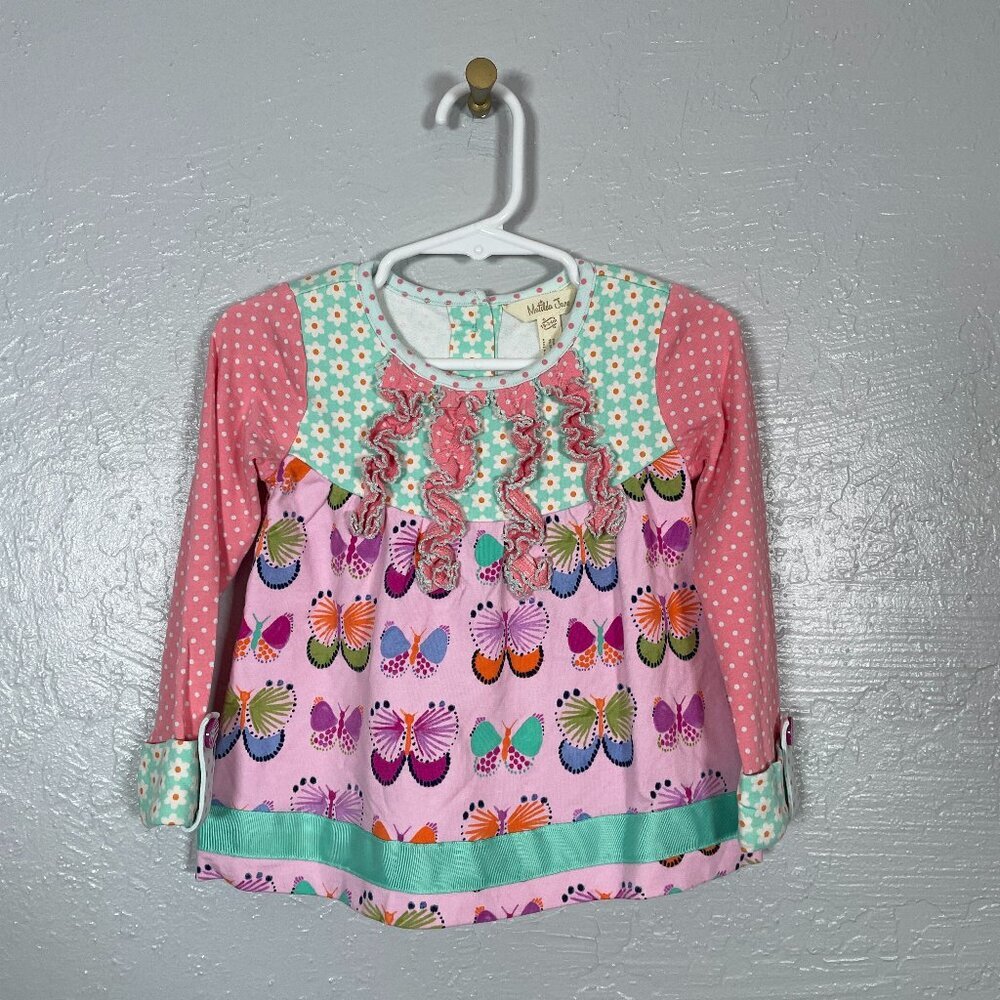 Matilda Jane Girls 18-24M Pink Green Playtime in the Sun Top Shirt Butterfly
